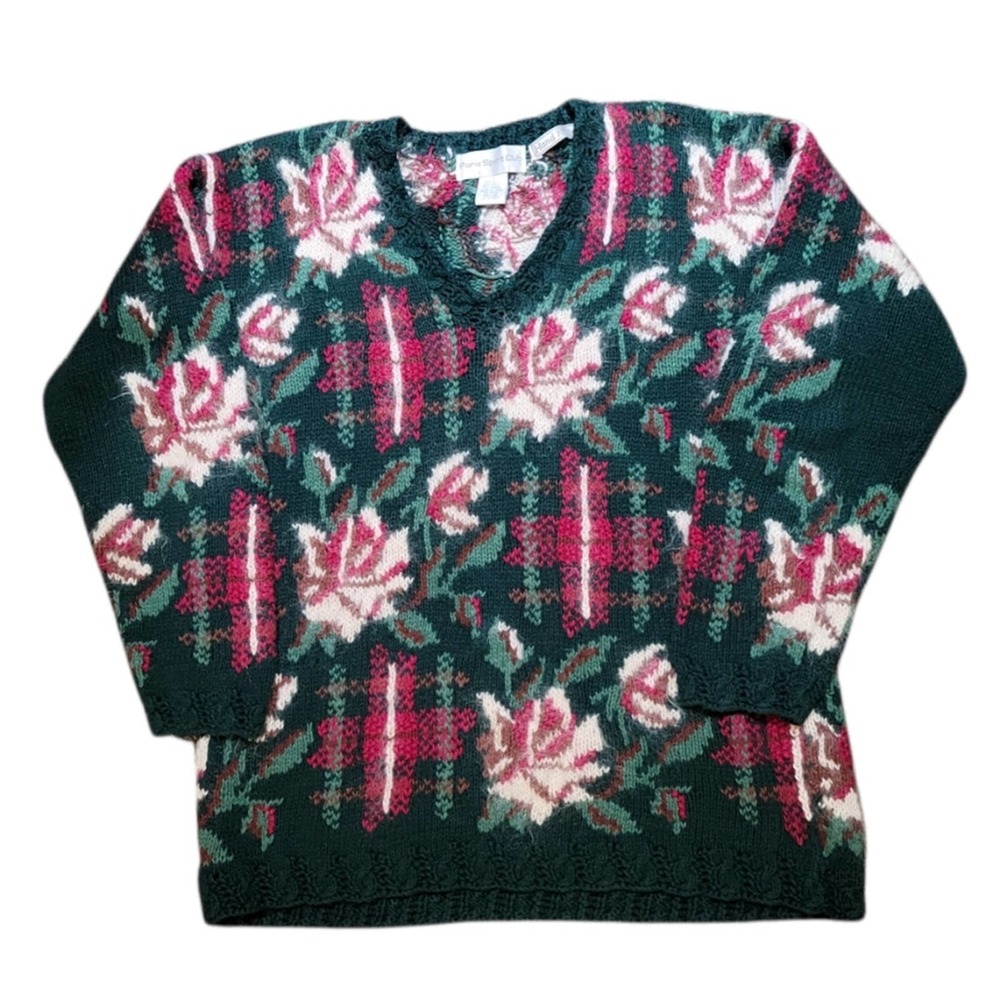 Vintage Women's Floral Mohair Blend Sweater Paris Sport Club Size Small